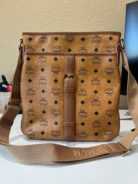 MCM Handbags - MCM COGNAC VISETOS 2 SIDED MESSENGER SLING BAG